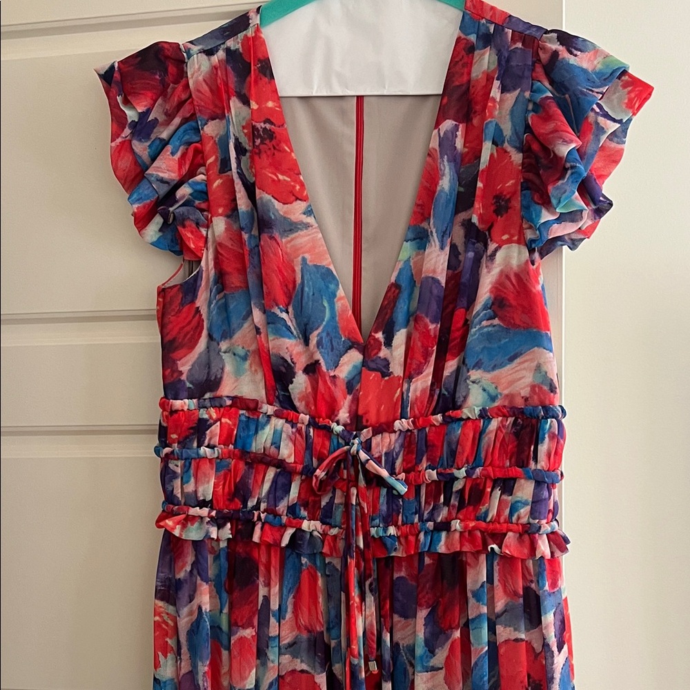 PATBO Violet V-neck Flutter-sleeve Maxi sunDress In Cherry sz 6 - Picture 5 of 6